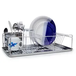Relaxdays Abtropfgestell mit Besteckkorb XL Silber