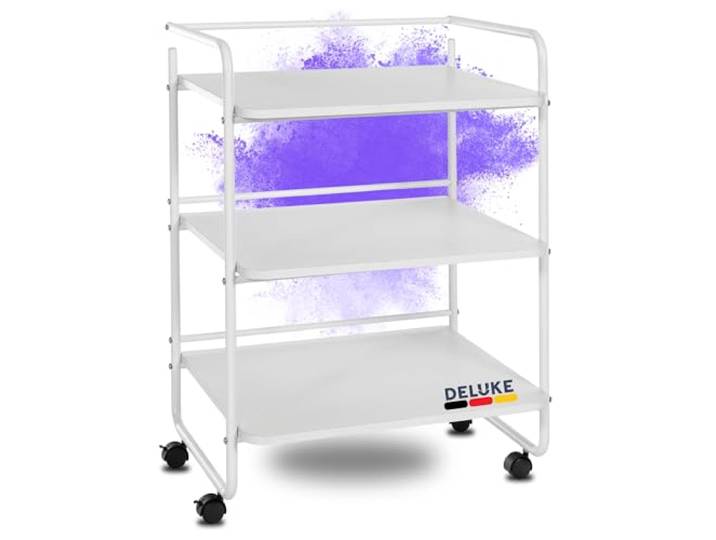DELUKE® Rollwagen Servierwagen mit Rollen Berta - 3 Ablagen,Metall Beistellwagen mobil Gerätewagen Salonwagen Küchenwagen auf Rollen Kosmetikwagen Roll-Regal klein, Weiß