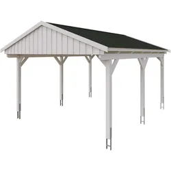 Skan Holz Fichtelberg - Satteldach Einzelcarport Breite 423 cm Gr. 1 - 423 x 566 cm Dachschalung mit Dachschindeln (schwarz) weiß Holzcarport