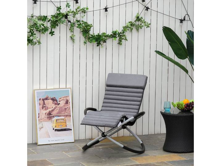 Outsunny Chaise Longue Rocking Pliable Métal Gris Noir