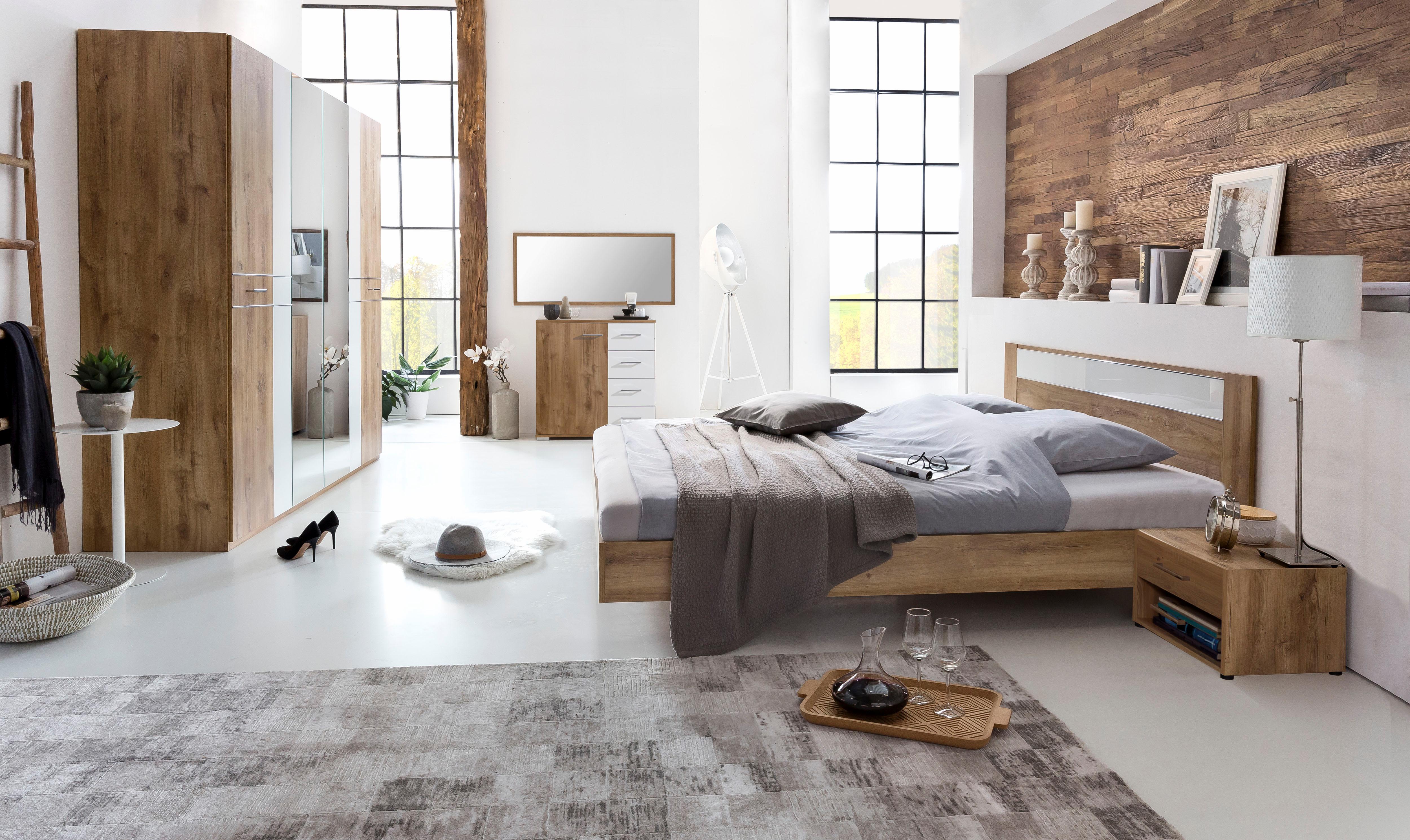 Bett WIMEX "Petra/Pamela", braun (plankeneichefarben, weißglas), L:210cm, Betten, Bett plankeneichefarben, weißglas Liegefläche Länge B: 200cm x 180cm