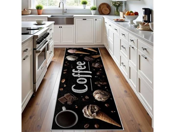 Meugesoi Coffee Kaffee Teppichläufer rutschfest Waschbar 80x250cm Schokolade Eiscreme Teppich Läufer Flur Weich Kaffeetasse Tepiche Kurzflor Schlafzimmer KüChe Hallway Carpet