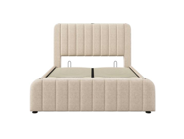 Oxeza Polsterbett 140/200 cm Beige mit USB Typ-C Ladefunktion, Mode, Rechteckig, 140x200 cm, Schlafzimmer, Betten, Polsterbetten