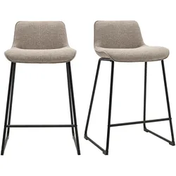 Barhocker aus taupefarbenem Stoff und schwarzem Metall H65 cm (2er Set) BOOST