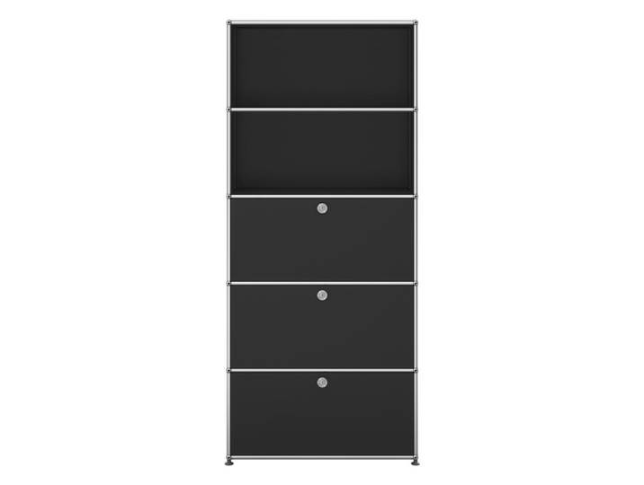 USM Haller Regal 5-fach hoch Breite 78 cm 3 Klapptüren graphitschwarz ohne Schloss 78x179x38