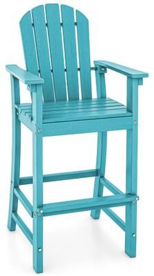 Costway 30 Inches Counter Height Outdoor HDPE Bar Stool with Armrests and Footrest-Turquoise