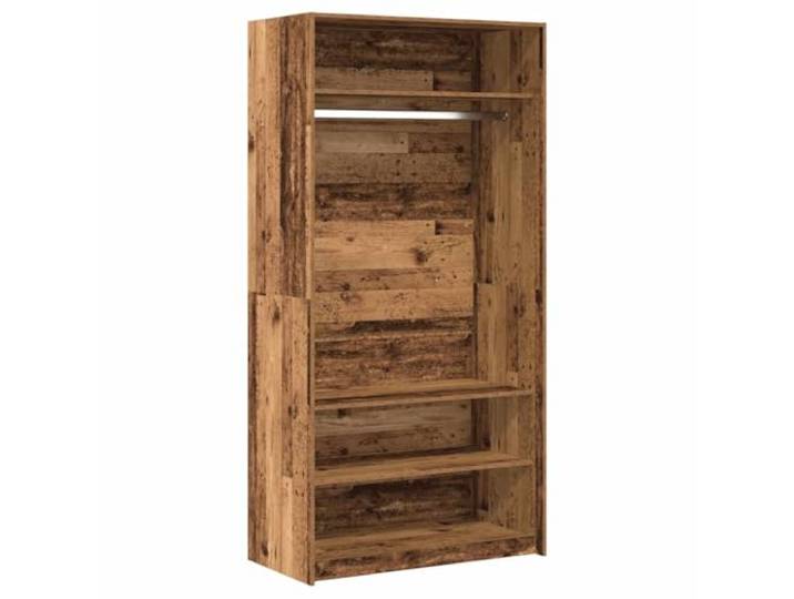 Kleiderschrank Altholz-Optik 100x50x200 cm Holzwerkstoff Garderobe mit Kleiderstange, Fächer für Boxen, Wandhalterung inklusive, kompakte Maße, Schlafzimmer