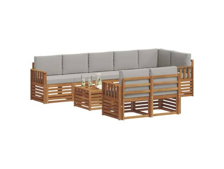 KTHLBRH Sofa-Set aus Akazienholz, 9-teilig, Grau Massivholz, wiederkonfigurierbares Design, abnehmbare Kissen, pflegeleicht