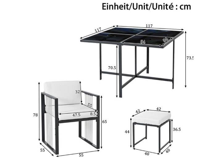 Ensemble repas extérieur 7 pièces pour 6 personnes table en verre trempé jardin et terrasse