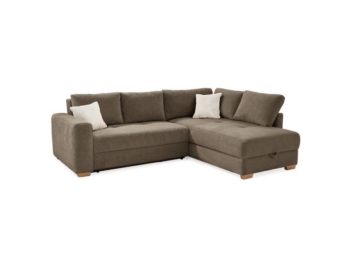 Ecksofa-Dauerschläfer Boxspring Federkern-Couch Topper Bettkasten Cord Braun Taupe / 15210