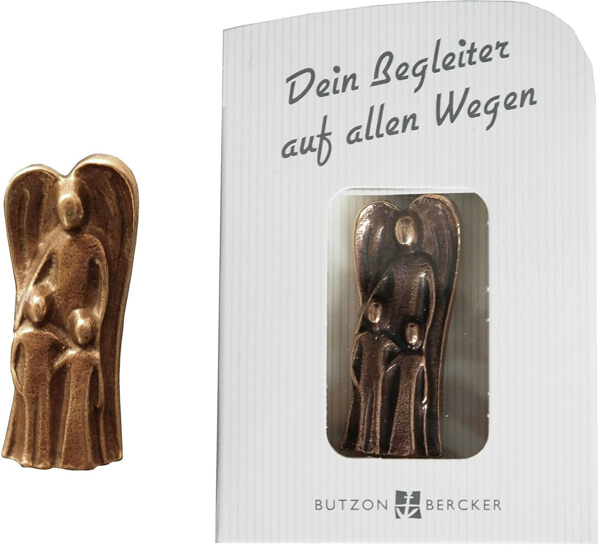 Bronzen Beschermengel met Twee Kinderen - Handvleier als Geluksbrenger