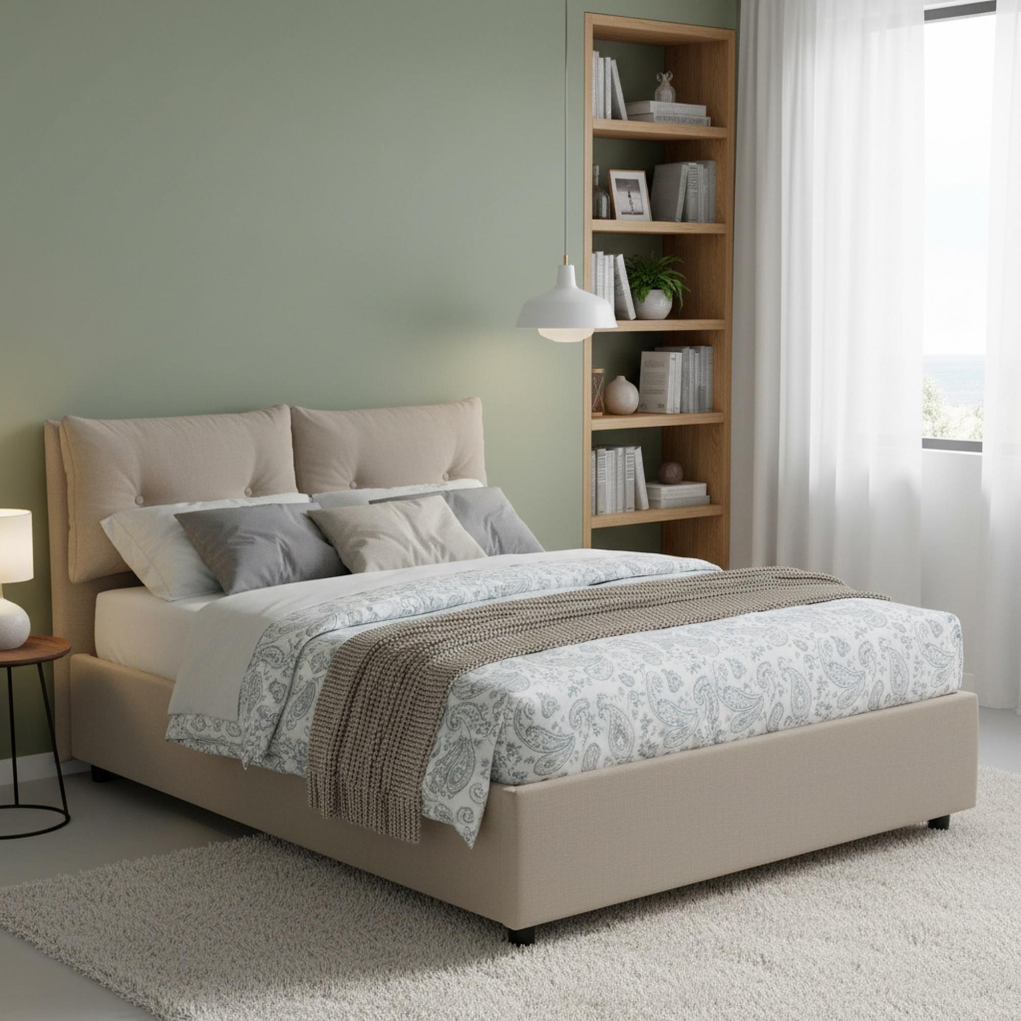 Doppelbett Lara, Containerbett mit Kunstlederbezug, 100% Italy, Frontöffnung, passend für Matratze 160x190 cm, Turteltaube