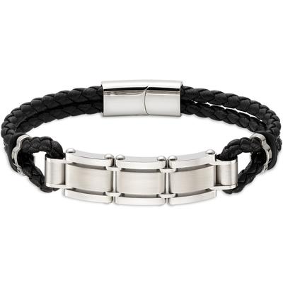 Lederarmband BRUNO BANANI "Edelstahl-Lederarmband", schwarz (edelstahlfarben, schwarz), Armbänder, Damen, 21cm, Edelstahl Leder, Edelstahl, Leder, Lederarmband