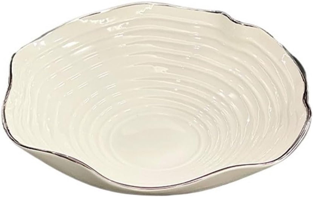 Witte keramieken fruitschaal met zilveren rand - 20 cm