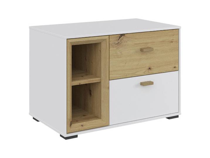 Hom`in Nachtkästchen, Weiß, Eiche Artisan, Eiche, massiv, 2 Schublade(n) Schubladen, 60x42.7x38 cm, Typenauswahl, Soft-Close-System, Schlafzimmer, Nachtkästchen
