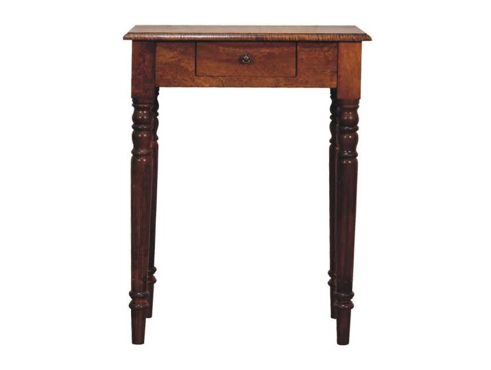 Artisan Furniture Schreibtisch 1 Schublade, Gedrechselte Beine, Braun, Kastanienfarben, Holz, Echtholz,Mangoholz, Holz Optik, Rechteckig, 60x78x35 cm, Büromöbel, Schreibtische, Bürotische