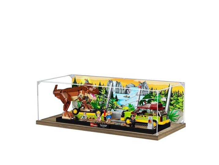 Acryl-Vitrine für Lego 76956 Tyrannosaurus Rex Rampant Modell, 3 mm staubdichte Schaubox, Vitrine kompatibel mit Lego 76956 (Modell nicht im Lieferumfang enthalten) (Hintergrund 3 mm A)