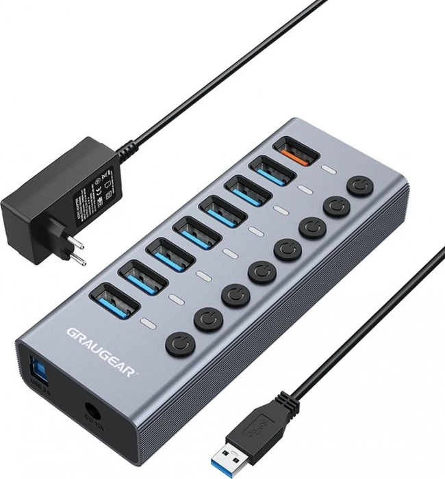 Graugear GrauGear USB-HUB 7x USB 3.0 Ports + 1 USB Schnelllader retail