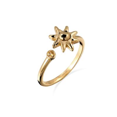 Silberring ELLI "Ring mit Citrin Sonnensymbol Gelb 925 Sterling Silber vergoldet" Gr. 52, gold, Fingerringe, Damen, 52, Silber 925 (Sterlingsilber), Silberring