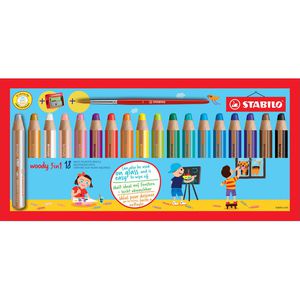 Stabilo Buntstifte woody 3 in 1, 880/18-3, Multitalent-Stifte inkl. Pinsel & Spitzer, 18 Stück
