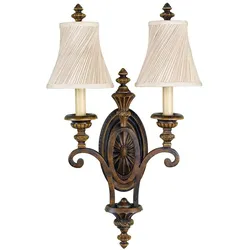 Wandleuchte Lampe Stahl, Pressglas Braun H 61 cm 2 Flammig Flurleuchte