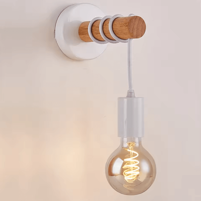 Inspire Curations Retro Wood E27 Wall Sconce white no Light Bulb