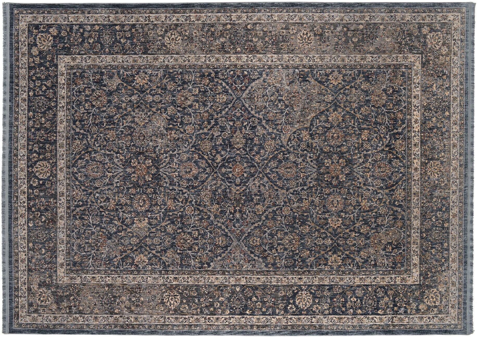 Teppich OCI DIE TEPPICHMARKE "SOLIST TABI", blau, B:140cm H:7mm L:200cm, Polyester, Teppiche, Teppich, Kurzflor, kurze Fransen, Wohnzimmer blau B : 140cm 1 Stk., 7mm, L: 200cm