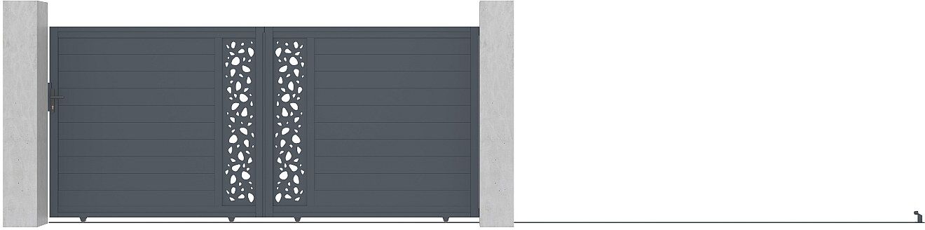 Vente-unique Gartentor Schiebetor mit Torantrieb - 416 x 180 cm - Aluminium - Halbvoll mit Muster - Anthrazit - GREGOR