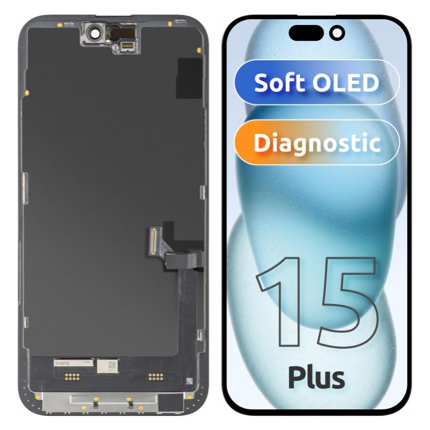 MP LCD Display Module fur Apple iPhone 15 Plus, Soft OLED FHD Diagnostic Version, Aftermarket, Black (Display, Modul, Apple iPhone 15 Plus) (62434647)