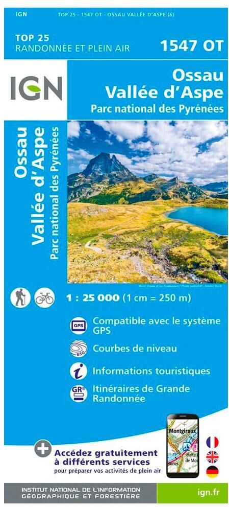 IGN  - 1547OT Ossau, Vallée d'Aspe, Parc national des Pyrénées - Carte