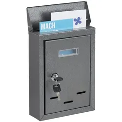Relaxdays Briefkasten mit Namensschild Grau