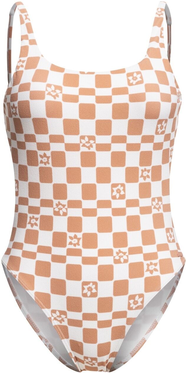 Badeanzug ROXY "Check It", Damen, Gr. XS, braun (cork flower box), Obermaterial: 85% Nylon, 15% Elasthan., Badeanzüge Badeanzug cork flower box XS