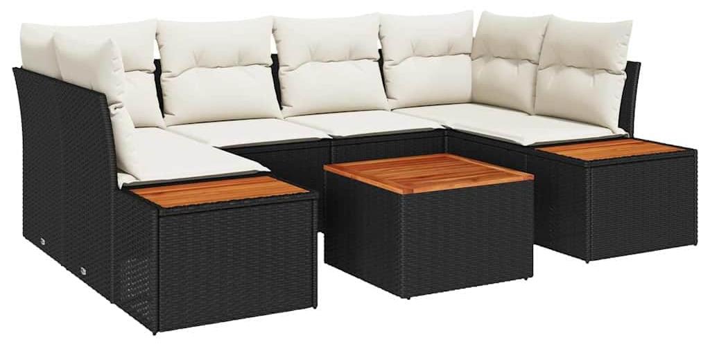 Gartenmöbel-Set, 6-teilig, Schwarz-Creme - 4 Sitzplätze - Polyratan