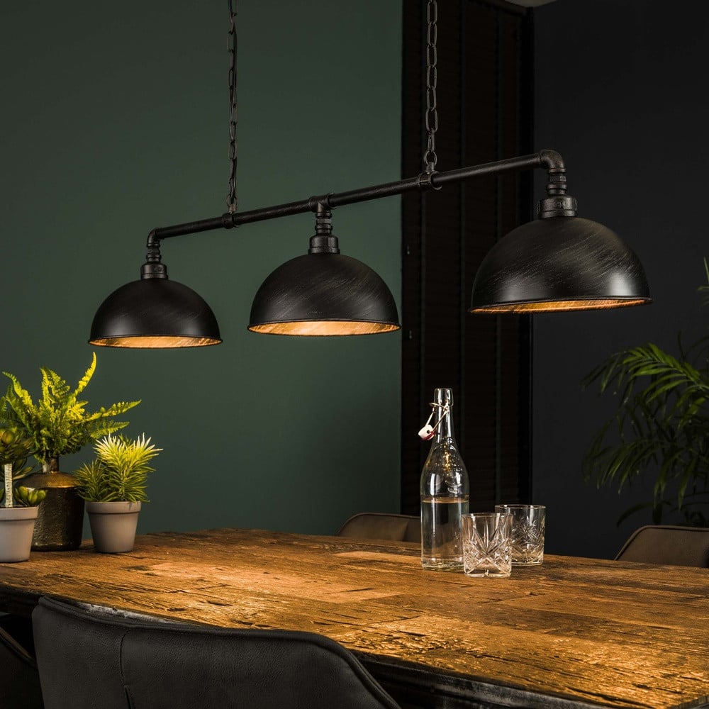 Industriële hanglamp Lyora 3-lichts zwart aluminium