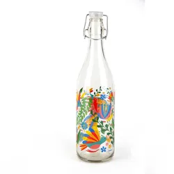 Excelsa Glasflasche Mexican Flowers Glas 1 L Bunt