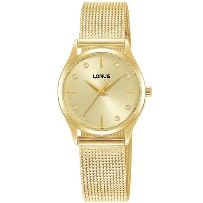 Quarzuhr LORUS, gold (goldfarben), Armbanduhren, Damen, Quarzuhr, Armbanduhr, Damenuhr, Edelstahlarmband, analog, Glassteine