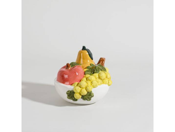 Figur in Form eines grünen, roten und gelben Obstkorbs, H 14 cm