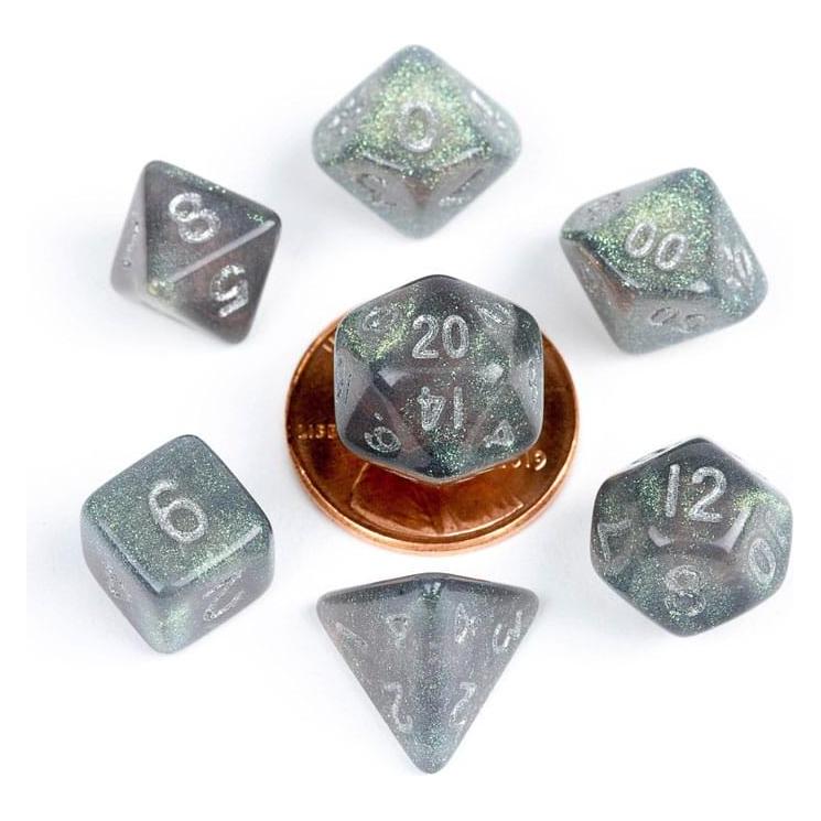 FanRoll Mini Würfel Set Stardust Gray with Silver Numbers (7) (FNRL4177)
