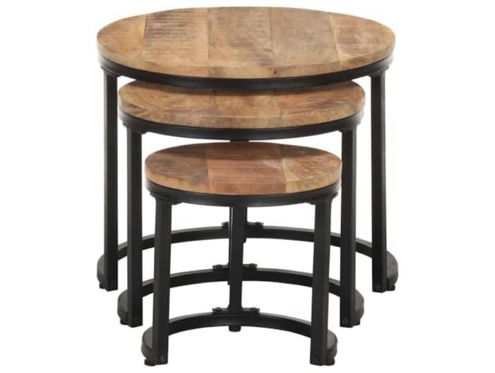 GPUTYGHN Beistelltische 3 STK. Raues Mangoholz Massives Mangoholz, pulverbeschichtete Eisengestelle, platzsparend ineinander schachtelbar, separat verwendbar