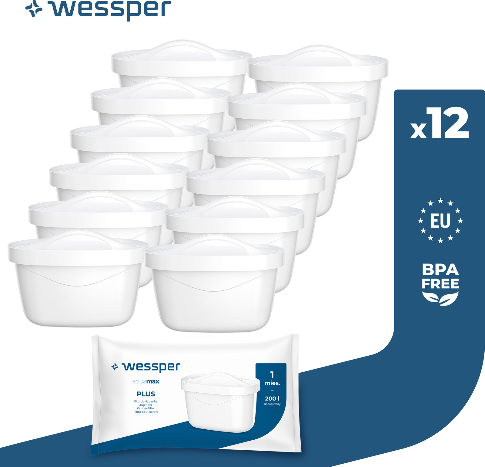 Wessper AquaMax Plus waterfilter vervangingsfilters, 12 stuks