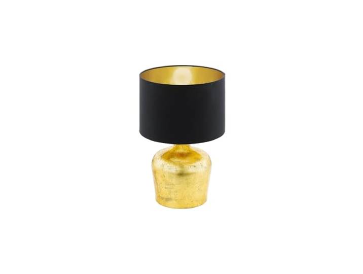 EGLO Lampe de table Manalba\, lampe de chevet en métal et tissu\, lampe de salon en or et noir\, lampe avec interrupteur\, douille E27