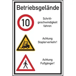 Hinweisschild, Betriebsgelände Schrittgeschwindigkeit, Aluverbund - 600 x 900 x 2 mm Aluverbund