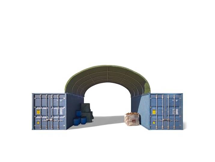 Container overkapping 6x6 m, PRIMEtex 2300 donkergroen