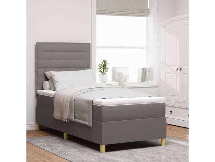 Boxspringbett mit Kopfteil taupe 90 x 200 cm Stoff Verstellbares Kopfteil, Taschenfedern, Holzlatten, Holzbeine, atmungsaktiver Stoff, massives Kiefernholz, moderner Stil