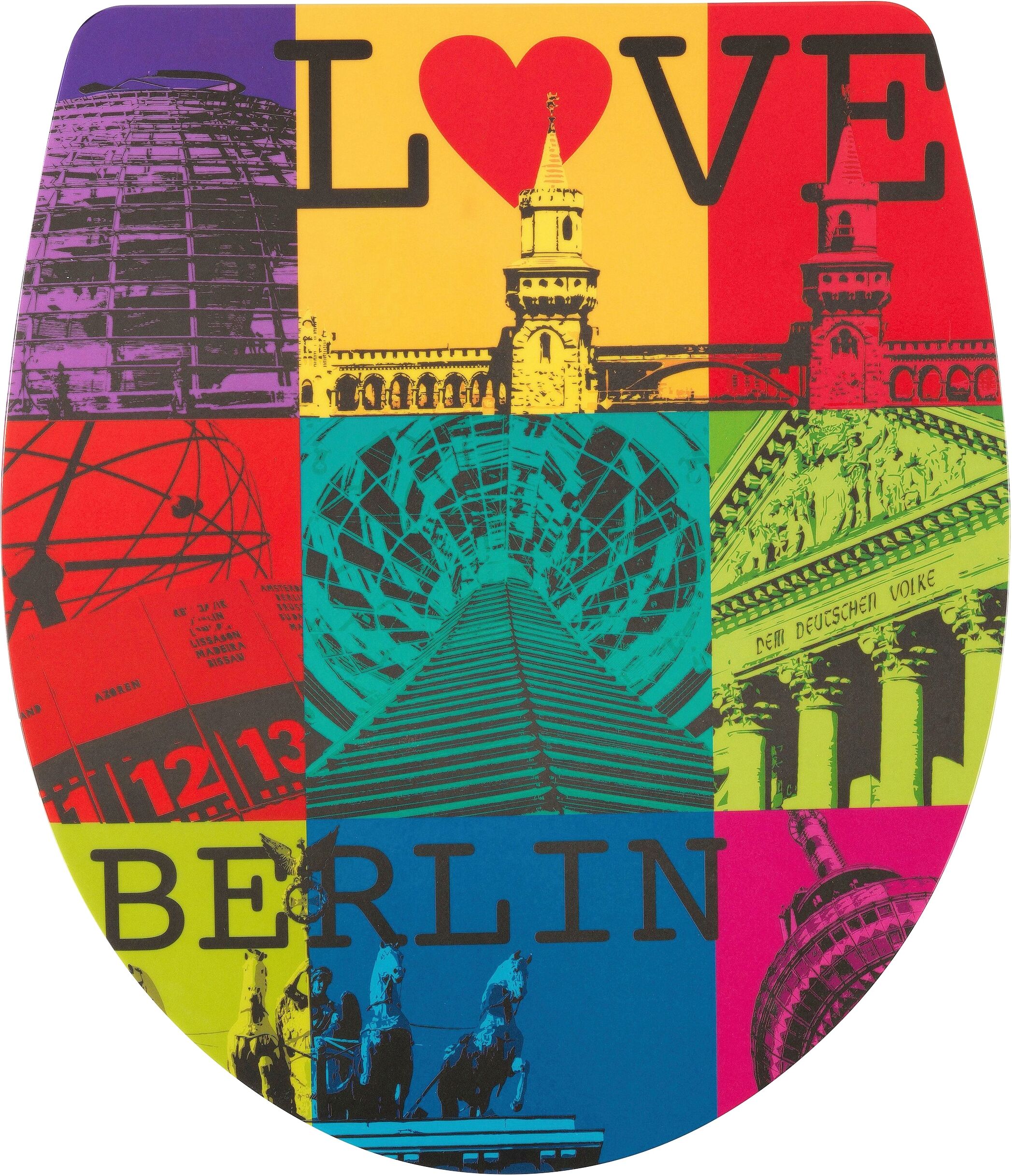 WC-Sitz ADOB "Berlin", bunt, B:38,5cm H:4,2cm L:45cm, Duroplast, Edelstahl, WC-Sitze, WC-Sitz, Absenkautomatik, zur Reinigung auf Knopfdruck abnehmbar bunt Einheitsgröße