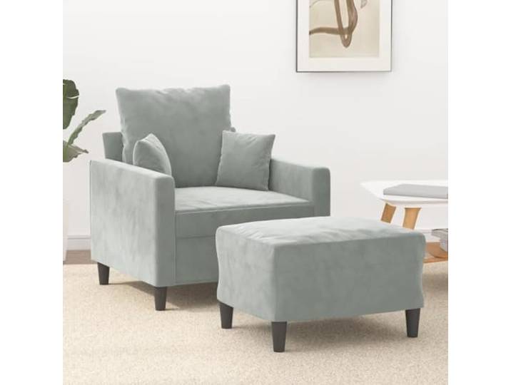 HEFZGDB Sessel mit Hocker Hellgrau 60 cm Samt strapazierfähig bequem Polsterung Sitzgelegenheit Entspannen modernes Design Robustes Gestell Metall Fußhocker vielseitig kompakt