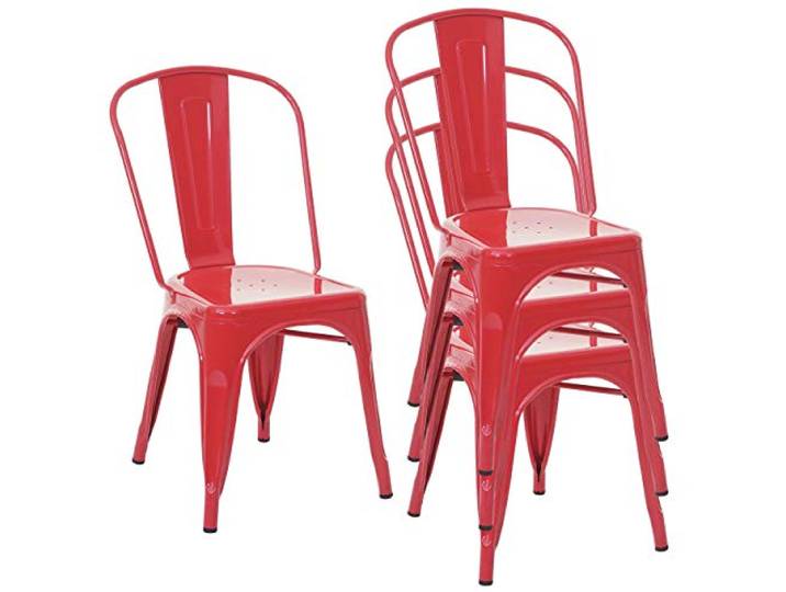 Mendler 4er-Set Stuhl HWC-A73 Metall Industriedesign stapelbar - rot