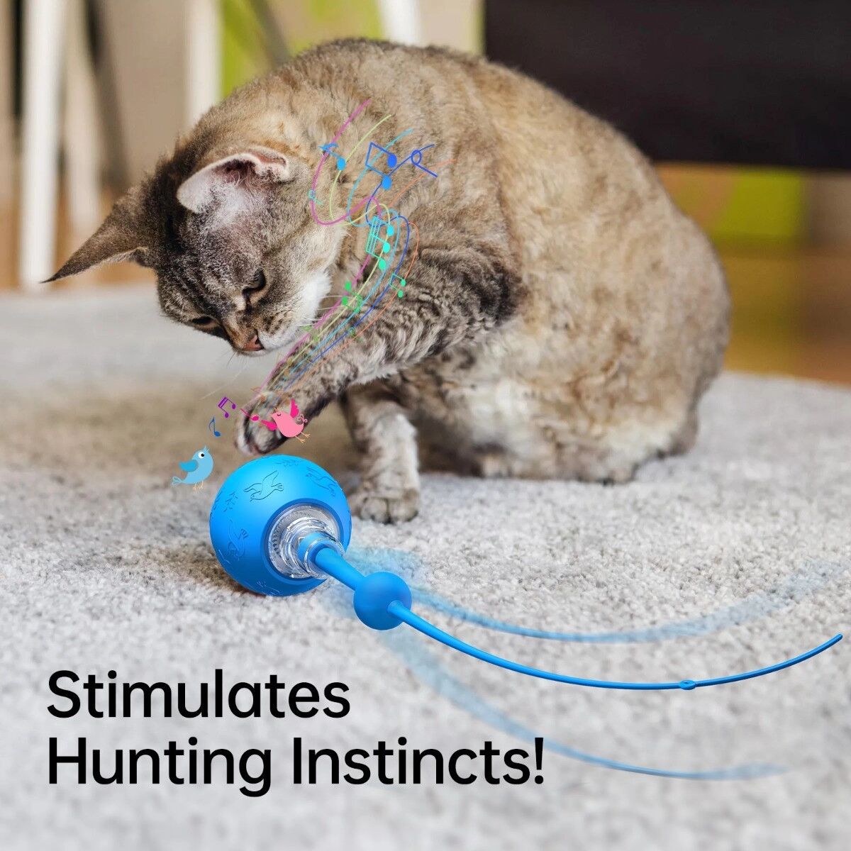INF Balle intelligente interactive pour chien avec réveil automatique, charge Type-C et autonomie de 60 minutes Bleu
