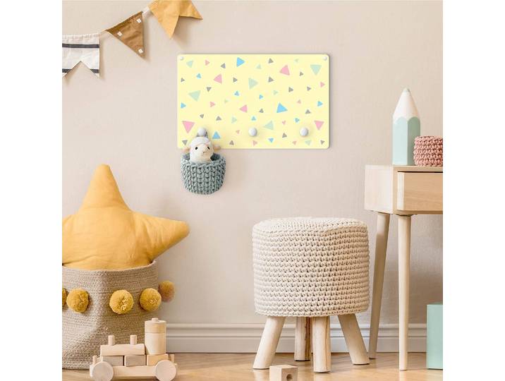 Patère enfants Triangles pastel 40 x 25 x 1cm Jaune/Jaune pastel