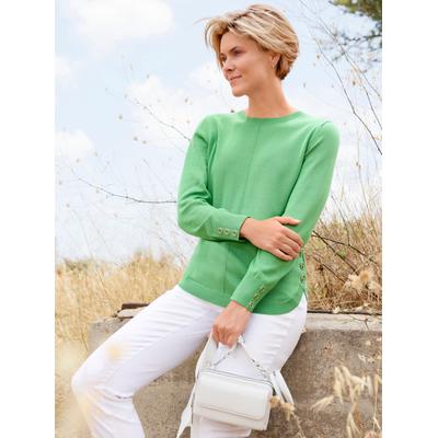 Strickpullover CASUAL LOOKS "Langarm-Pullover", Damen, Gr. 46, grün (apfel), 50% Baumwolle, 50% Polyacryl, unifarben, Pullover Strickpullover